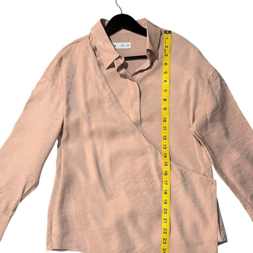New Zara Kids 11-12 Light Pink Wrap Asymmetrical Button-Down Dress Shirt - Picture 6 of 7